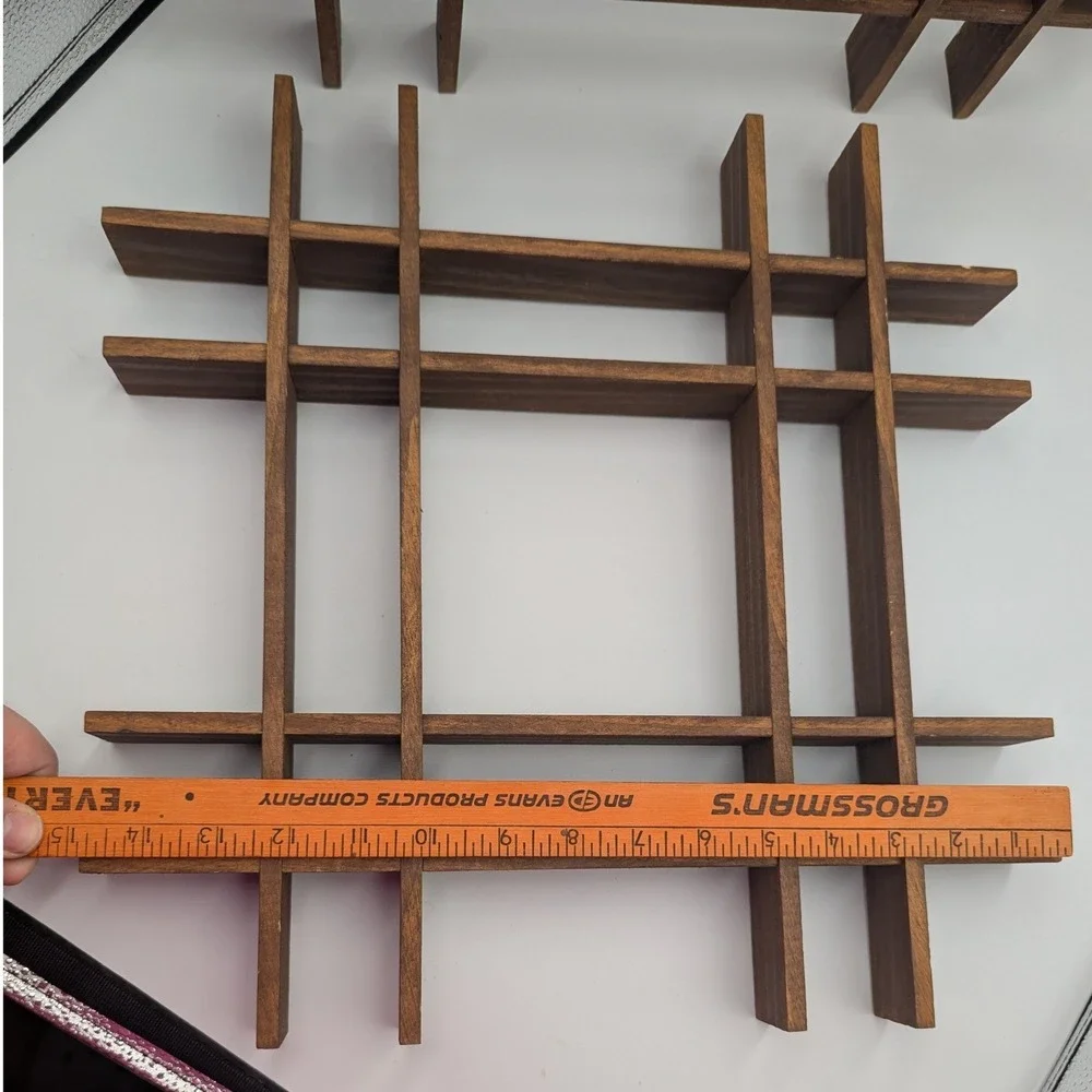 3 Wooden Shadow Box Shelf Brown Grid Wall Display 13.5